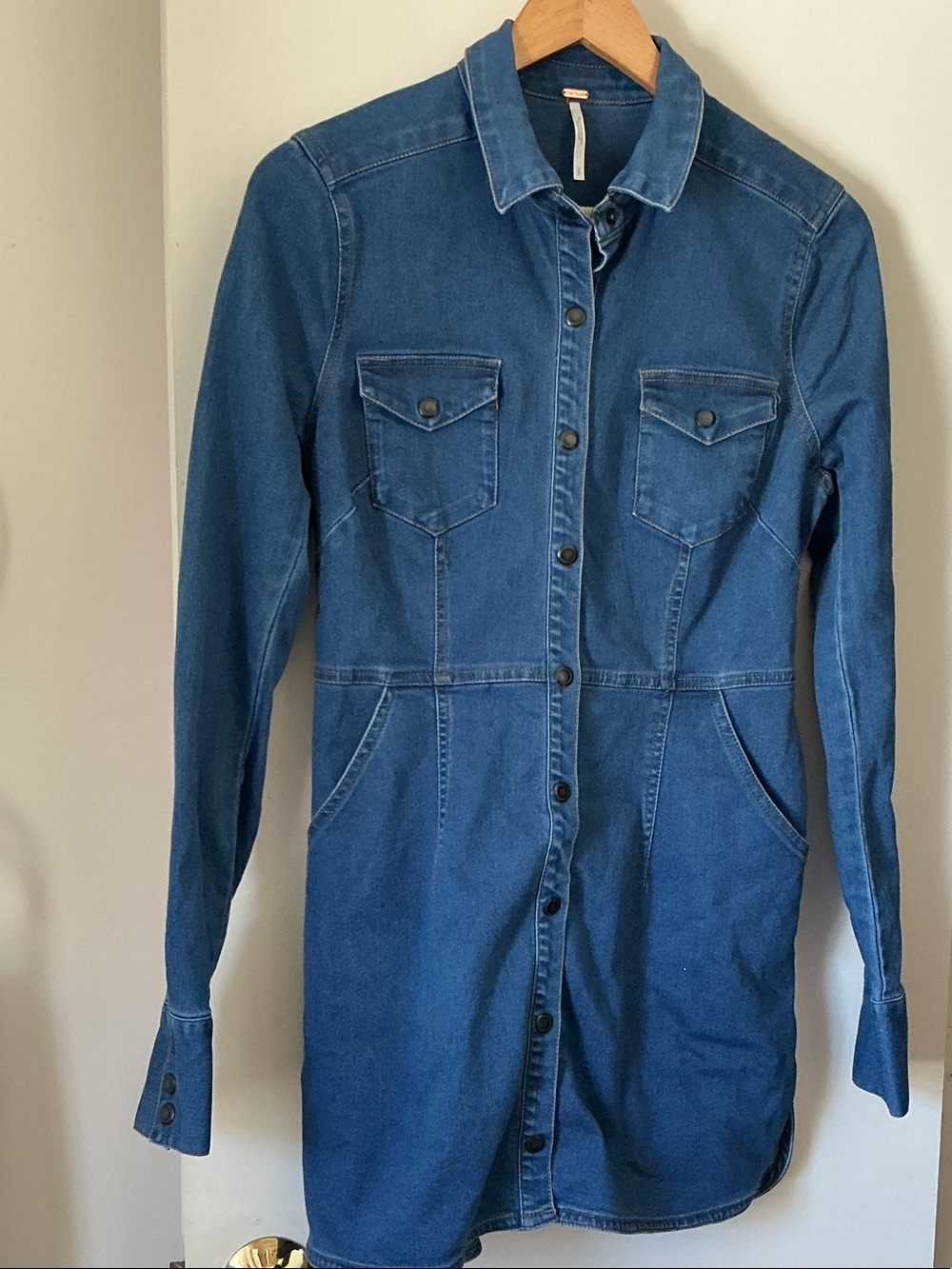 Free People Dark Blue Denim Shirt Dress Jacket